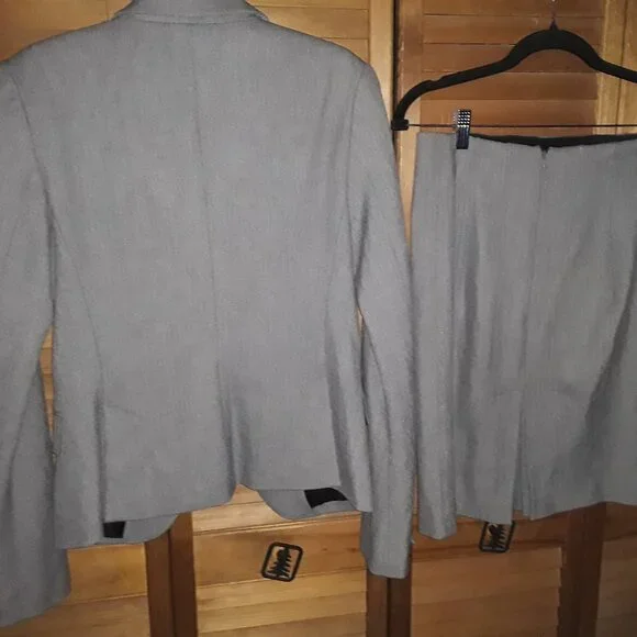 Vintage Express SZ 8 Silver Gray Birdseye Print Blazer Skirt & Jacket Suit Set - Picture 2 of 12